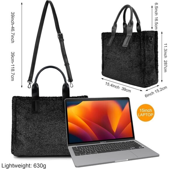 Large Tote Bag for Women Soft Winter Fuzzy Furry Shoulder Purse Handbag - Picture 5 of 6